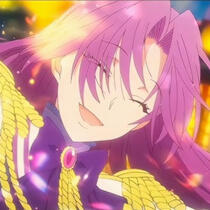 headshot of dominique de sade from the case study of vanitas. she has her head tilted as she beams with her eyes closed